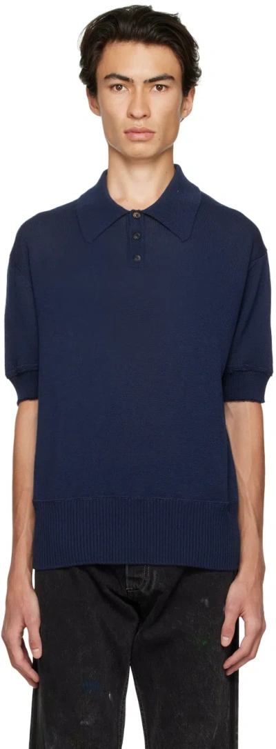 Maison Margiela Navy Distressed Polo In 477 Cobalt Blue