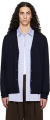 Maison Margiela Navy Elbow Patch Cardigan In 524m Dark Blue