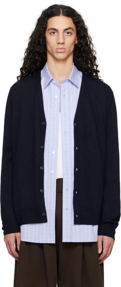 Maison Margiela Navy Elbow Patch Cardigan In 524m Dark Blue