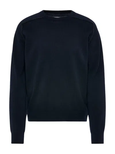 Maison Margiela Navy Minimalist Crew Neck Wool Sweater In Black