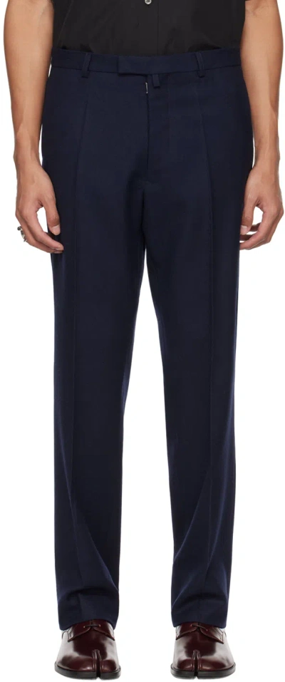 Maison Margiela Navy Pleated Trousers In 524 Navy