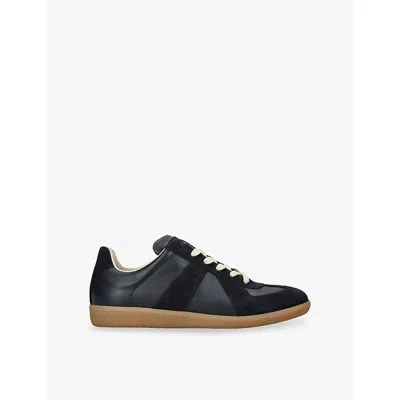 Maison Margiela Casual Low Top Sneakers With Suede Panels In Black