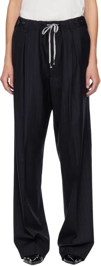 Maison Margiela Navy Striped Trousers In Black