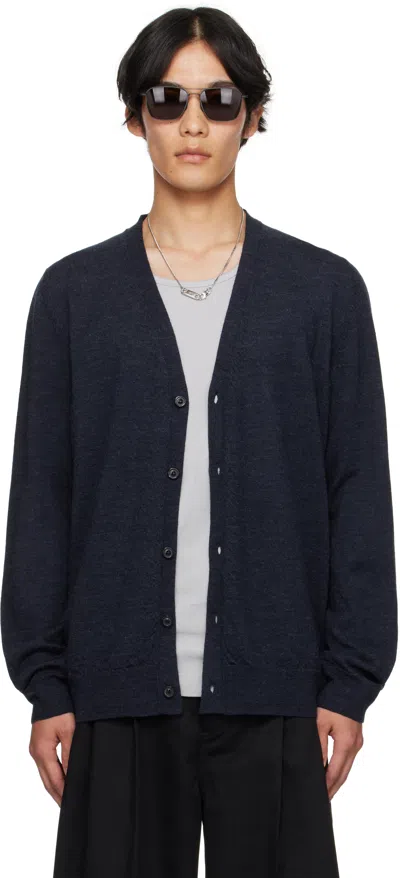Maison Margiela Navy Suede Elbow Patch Cardigan In Blue
