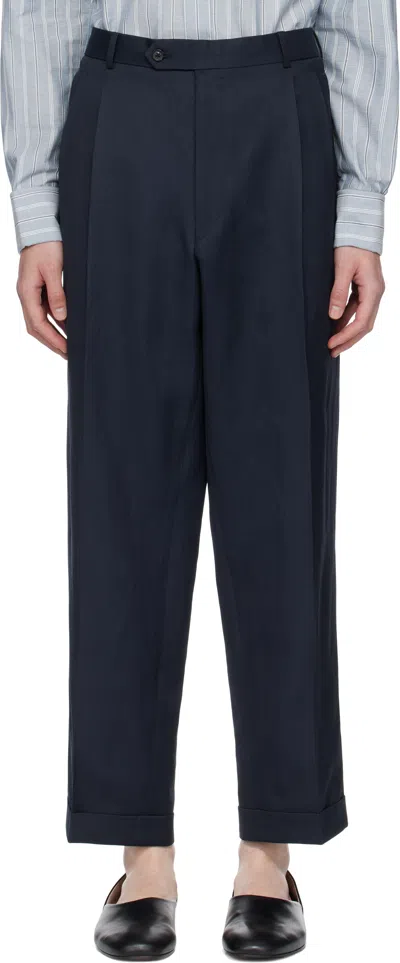 Maison Margiela Navy Turn-up Trousers In Blue