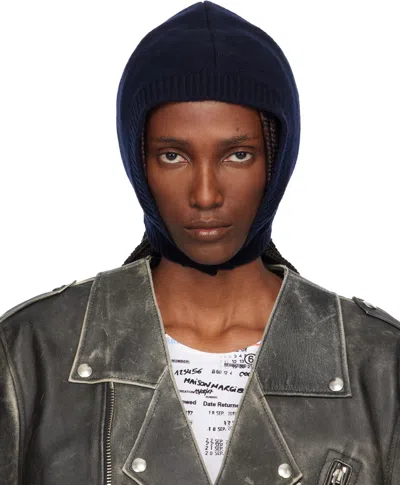 Maison Margiela Navy Wool Knit Hood In Blue