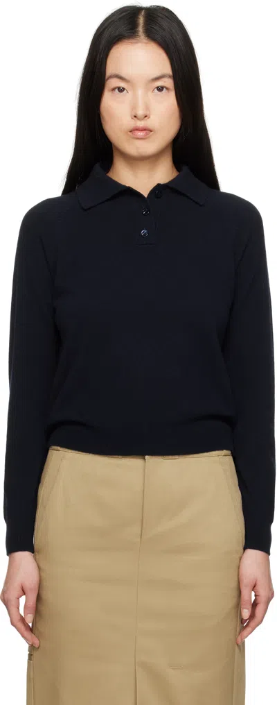 Maison Margiela Navy Wool Polo In 511 Navy