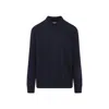 Maison Margiela Knitwear With Buttoned Collar And Elbow Patches In Blue