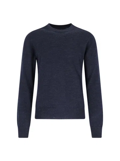 Maison Margiela Crewneck Sweater With Ribbed Cuffs And Elbow Patches In Blue