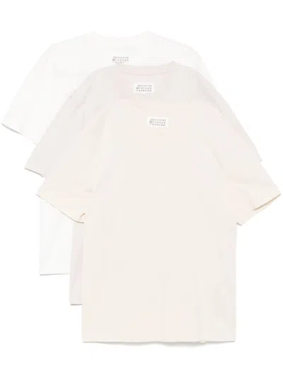Maison Margiela Neutral-hued T-shirt Set With Distinctive Stitch Logo In Neutrals