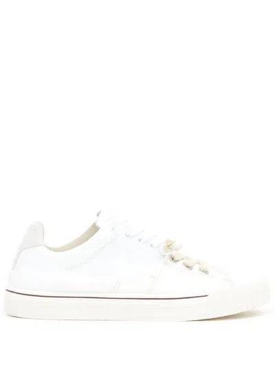 Maison Margiela Woman White Leather And Canvas New Evolution Sneakers