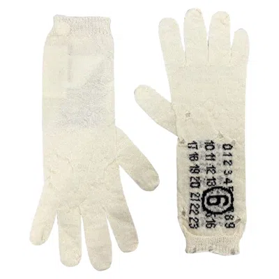 Maison Margiela Number Logo Wool Gloves Off White In Brown
