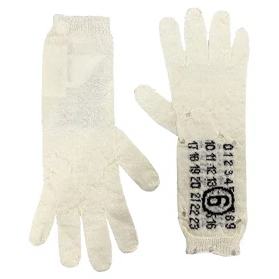 Maison Margiela Number Logo Wool Gloves In White