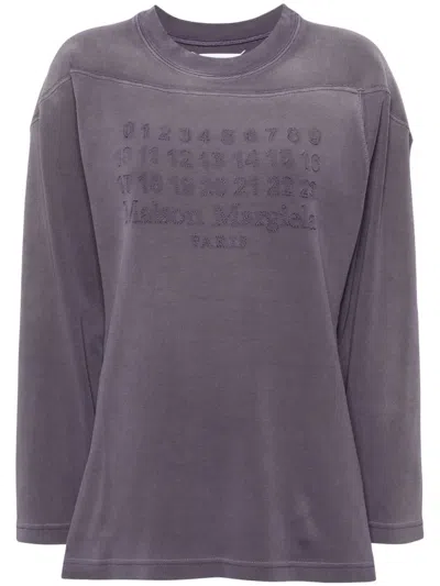 Maison Margiela Aubergine-coloured Cotton Sweater With Logo In Gray
