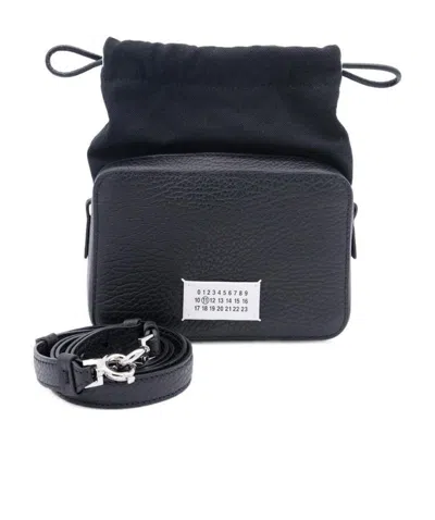 Maison Margiela Numbers-patch Pebbled Shoulder Bag In Black