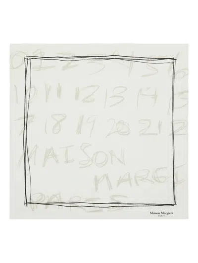 Maison Margiela Graphic Print Square Scarf Accessory In White
