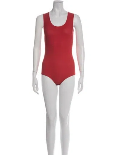Pre-owned Maison Margiela Nylon Scoop Neck Bodysuit In Red