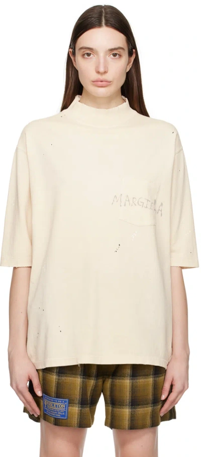 Maison Margiela Off-white Distressed T-shirt In 102 Dirty Ecru