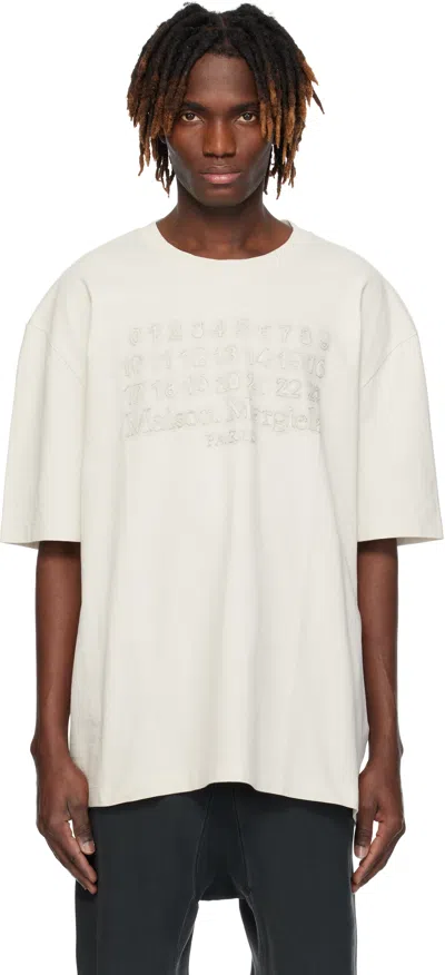 Maison Margiela Off-white Embroidered Logo T-shirt In 103 Ecru