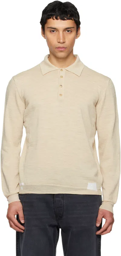 Maison Margiela Off White Patchwork Knit Polo In Neutral