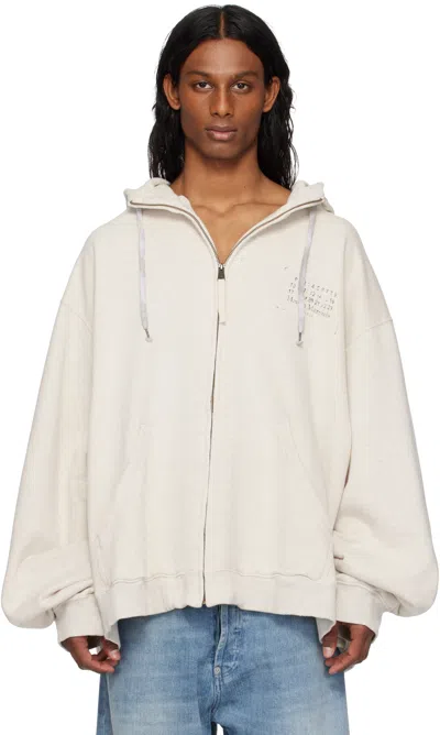 Maison Margiela Off-white Stamp Logo Zip Hoodie In 105m Ecru Melange