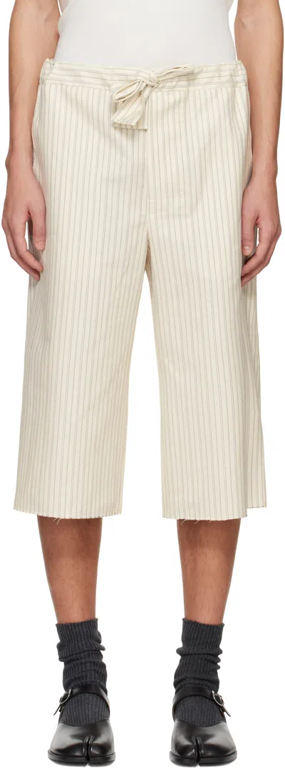 Maison Margiela Off-white Striped Shorts In 001f Ecru/black