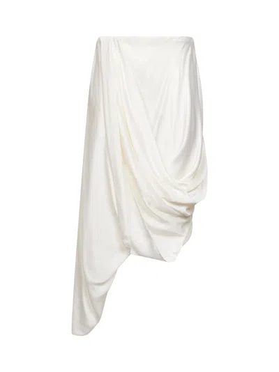 Maison Margiela Off-white Cupro Draped Asymmetric Midi Skirt