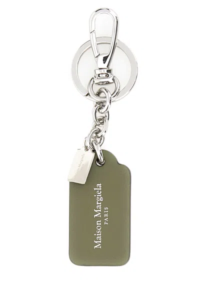 Maison Margiela Olive Green Leather Keyring In Black