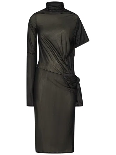 Maison Margiela One-shoulder Semi-sheer Midi Dress In Black Butter