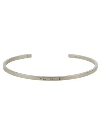Maison Margiela Open Bracelet With Logo In Metallic