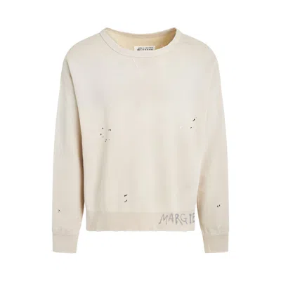 Maison Margiela Open Neck Logo Sweatshirt In Neutral