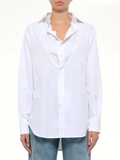 Maison Margiela Open Neck Long Sleeve Shirt In White