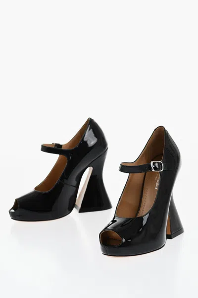 Maison Margiela Open-toe Patent Leather Pumps With Strap Heel 13 Cm In Black