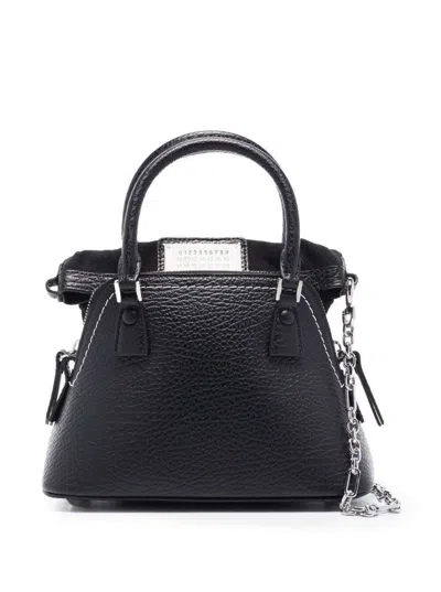 Maison Margiela '5ac Micro' Black Shoulder Bag With Logo Label