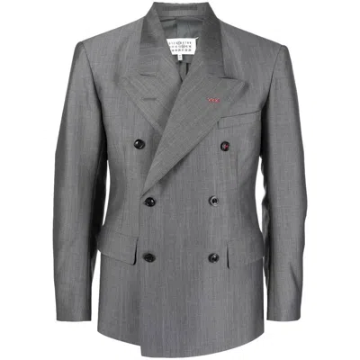 Maison Margiela Double Breasted Tailored Blazer In Grey