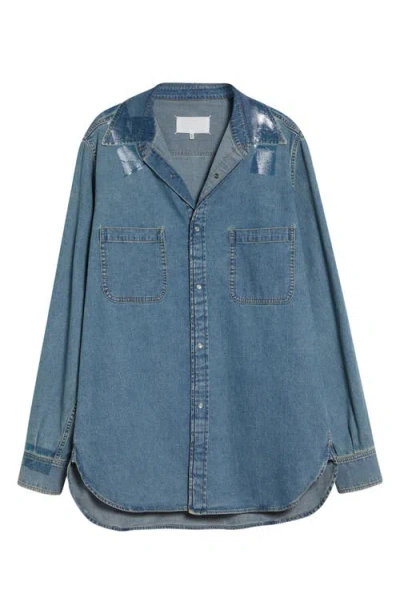 Maison Margiela Oversize Taped Denim Shirt In Blue