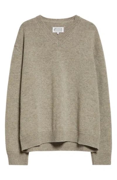 Maison Margiela Oversize V-neck Wool Sweater In Beige