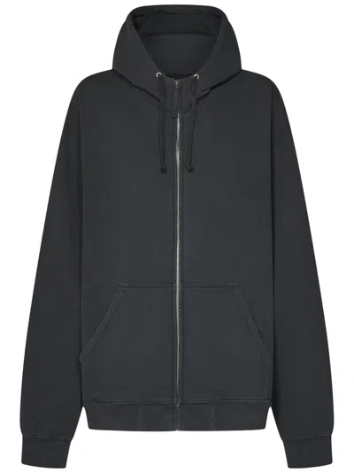 Maison Margiela Oversized Black Cotton Jersey Zip-up Hoodie In Blue