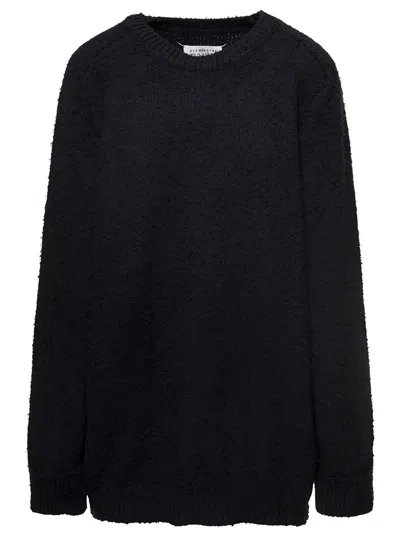 Maison Margiela Oversized Black Sweater With Ribbed Trim In Cotton Blend Woman