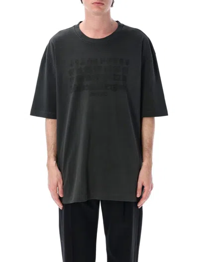 Maison Margiela Oversized Black T-shirt With Unique Reverse Embroidery In Washed Black