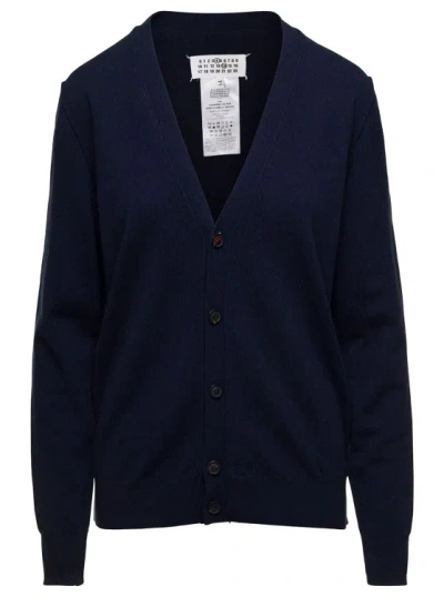 Maison Margiela Oversized Blue Cardigan With Buttons In Cashmere
