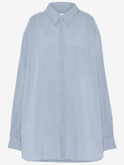 Maison Margiela Oversized Cotton And Silk Shirt In Blue