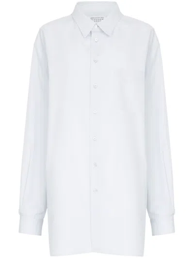 Maison Margiela Oversized Light Blue Cotton Shirt In White