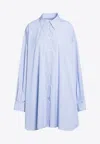 Maison Margiela Blue Striped Shirt In Cotton Poplin In Light Blue