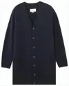 Maison Margiela Oversized Wool Cardigan With Deep V-neck And Button Closure In Blue