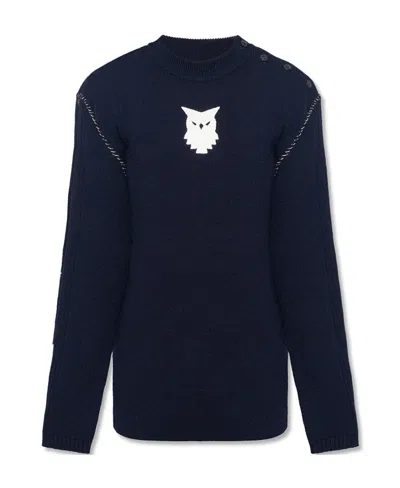 Maison Margiela Owl-intarsia Knit Jumper In Black