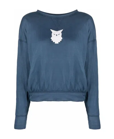 Maison Margiela Owl-print Long-sleeved Sweatshirt In Blue