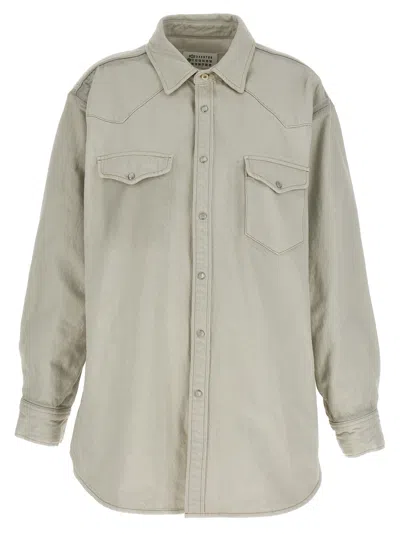 Maison Margiela Padded Cotton Denim Overshirt With Classic Button Closure And Chest Pockets In Gray