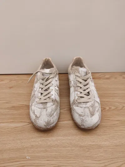 Pre-owned Maison Margiela Paint Canvas Replica Gat Shoes In White