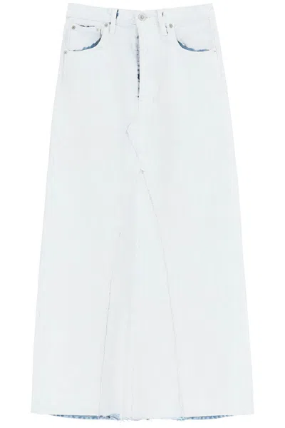 Maison Margiela Paint Effect Denim Maxi Skirt In White